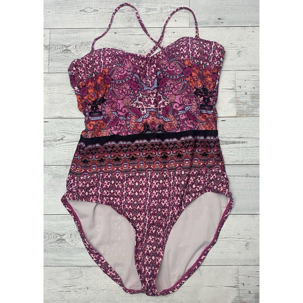 Kenneth Cole Reaction Swimsuit One Piece Womens Large Multi Geometric Swimwear L